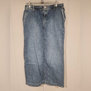 Old Navy Denim Jean Skirt Modest Long Maxi Size 2 Cotton Blue 27x32 Back Slit